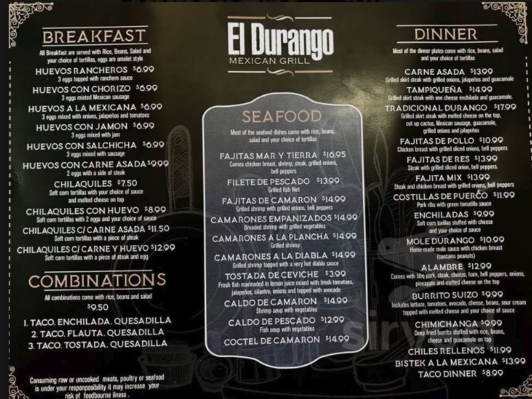Tacos el Durango Mexican Grill menu 4