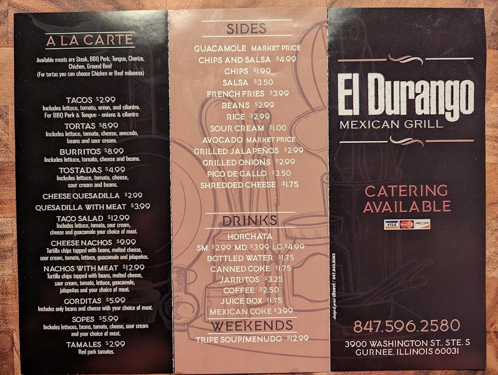 Tacos el Durango Mexican Grill menu 1