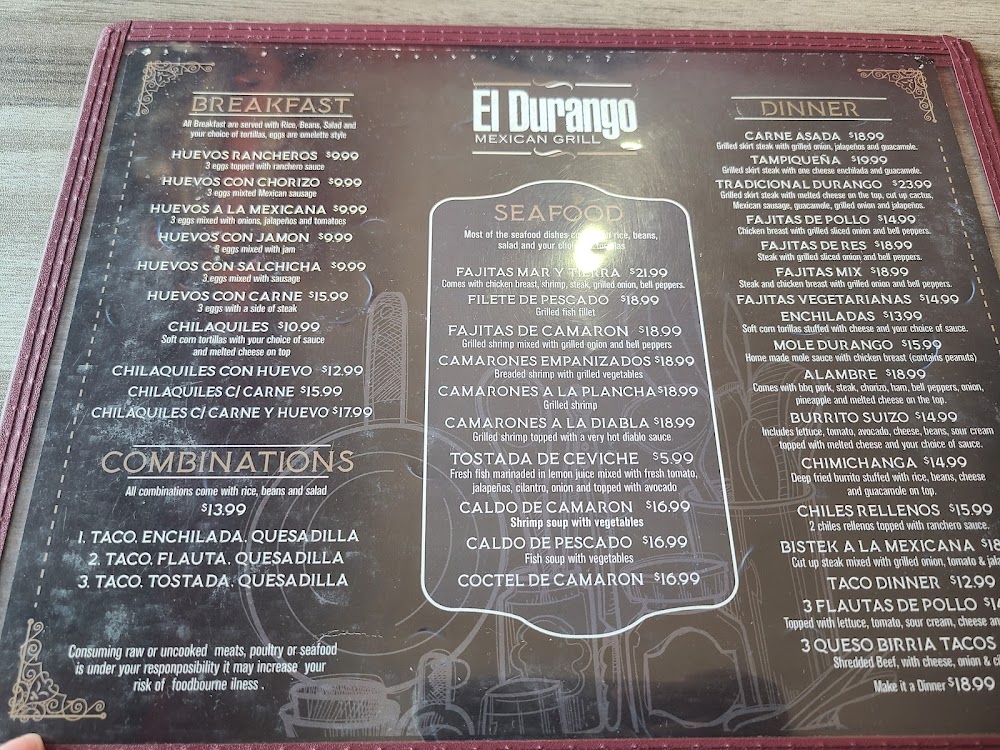 Tacos el Durango Mexican Grill menu 2